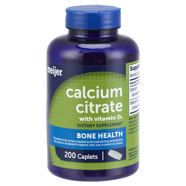 slide 1 of 9, MEIJER WELLNESS Meijer Natural Calcium Citrate with Vitamin D3 Caplets, 200 ct