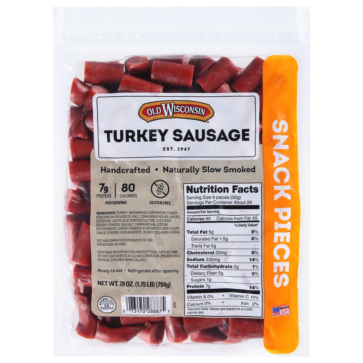 slide 1 of 1, Old Wisconsin Turkey Snack Pieces, 28 oz