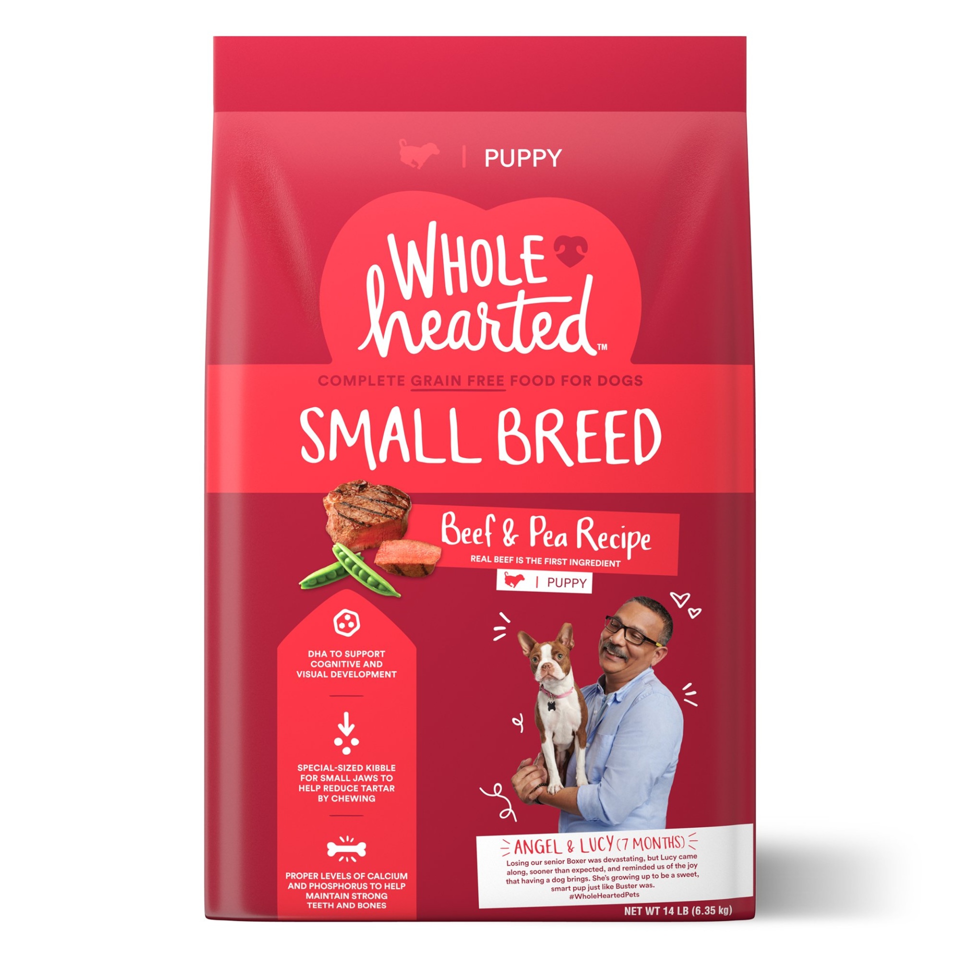 slide 1 of 1, WholeHearted Grain Free Small Breed Beef and Pea Recipe Dry Puppy Food, 14 lb