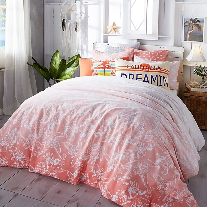 slide 1 of 5, Hang Ten Ombre Hibiscus Twin Comforter Set - Coral, 1 ct