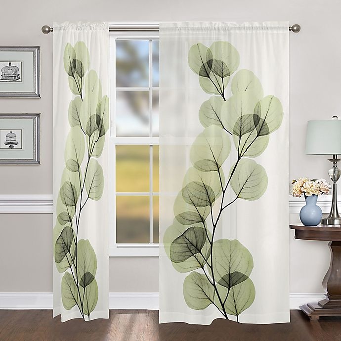 slide 1 of 1, Laural Home Eucalyptus X-Ray Rod Pocket Sheer Window Curtain Panel - Beige/Green, 84 in