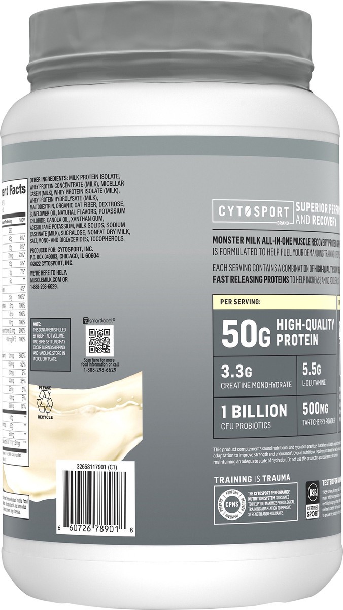 slide 4 of 5, Cytosport Monster Milk All-In-One Muscle Recovery Protein Supplement Mix, Vanilla Bean, 36.8 Oz, 36.8 oz