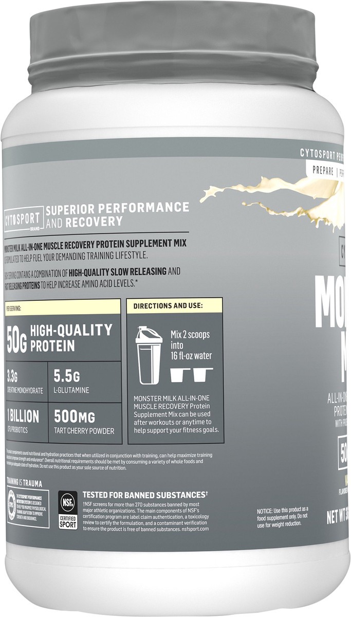 slide 2 of 5, Cytosport Monster Milk All-In-One Muscle Recovery Protein Supplement Mix, Vanilla Bean, 36.8 Oz, 36.8 oz