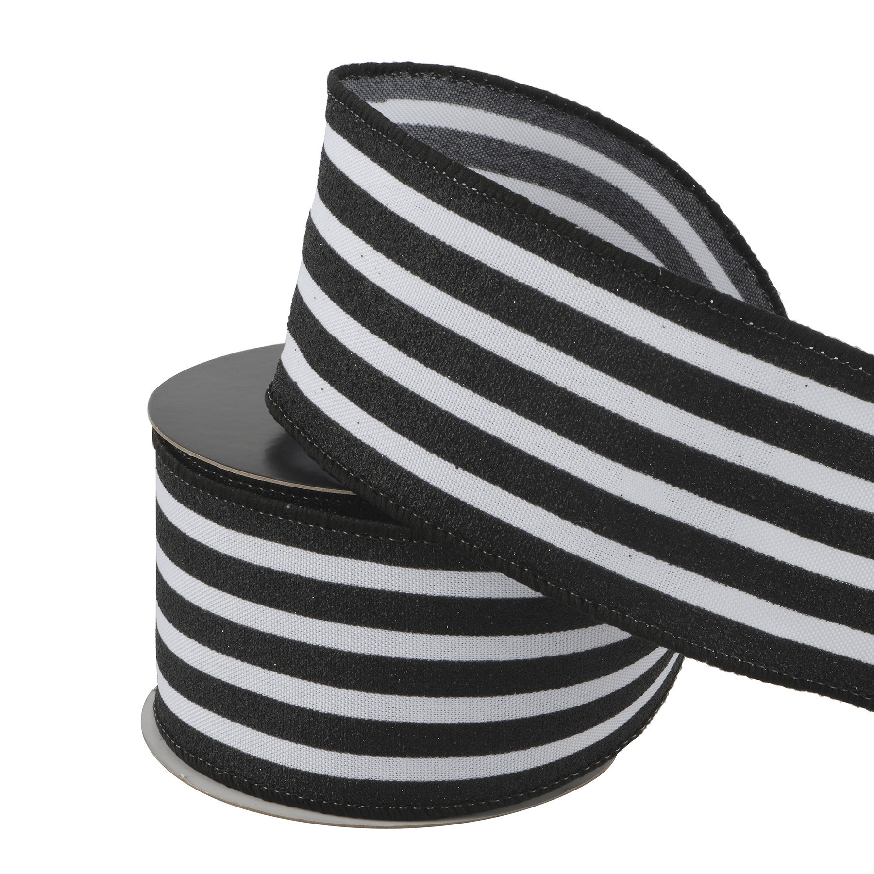 slide 2 of 3, 2.5" X 20ft. Black & White Stripes Wired Ribbon By Celebrate It Halloween, 2.5 in x 6.6 yd