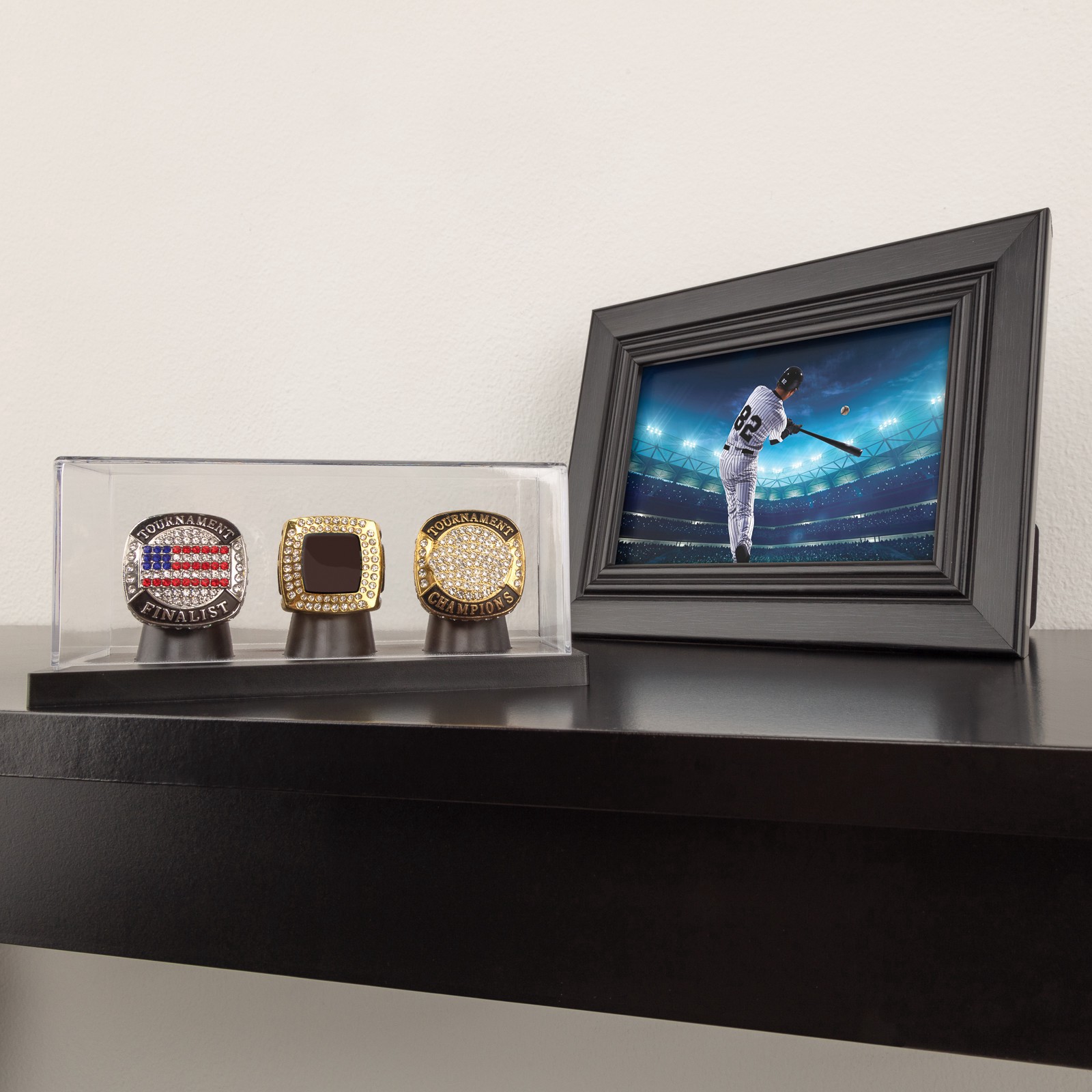 slide 2 of 7, 5.3" 3-Ring Championship Display Case By Studio Decor, 5.3 in x 2.3 in x 2.3 in