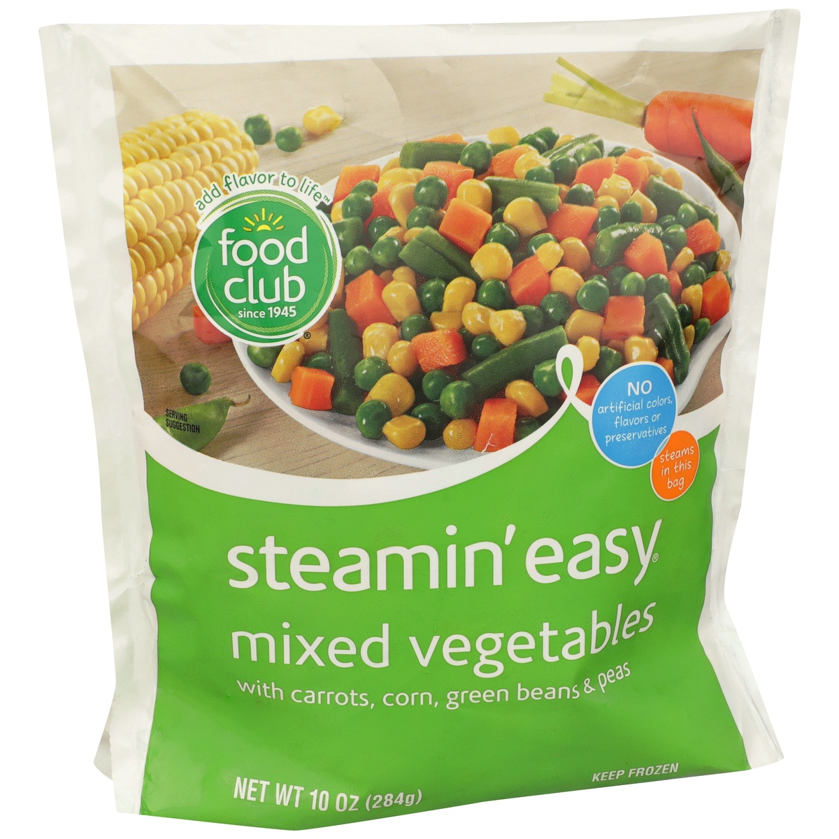 slide 2 of 10, Food Club Steamin' Easy, Mixed Vegetables With Carrots, Corn, Green Beans & Peas, 1 ct