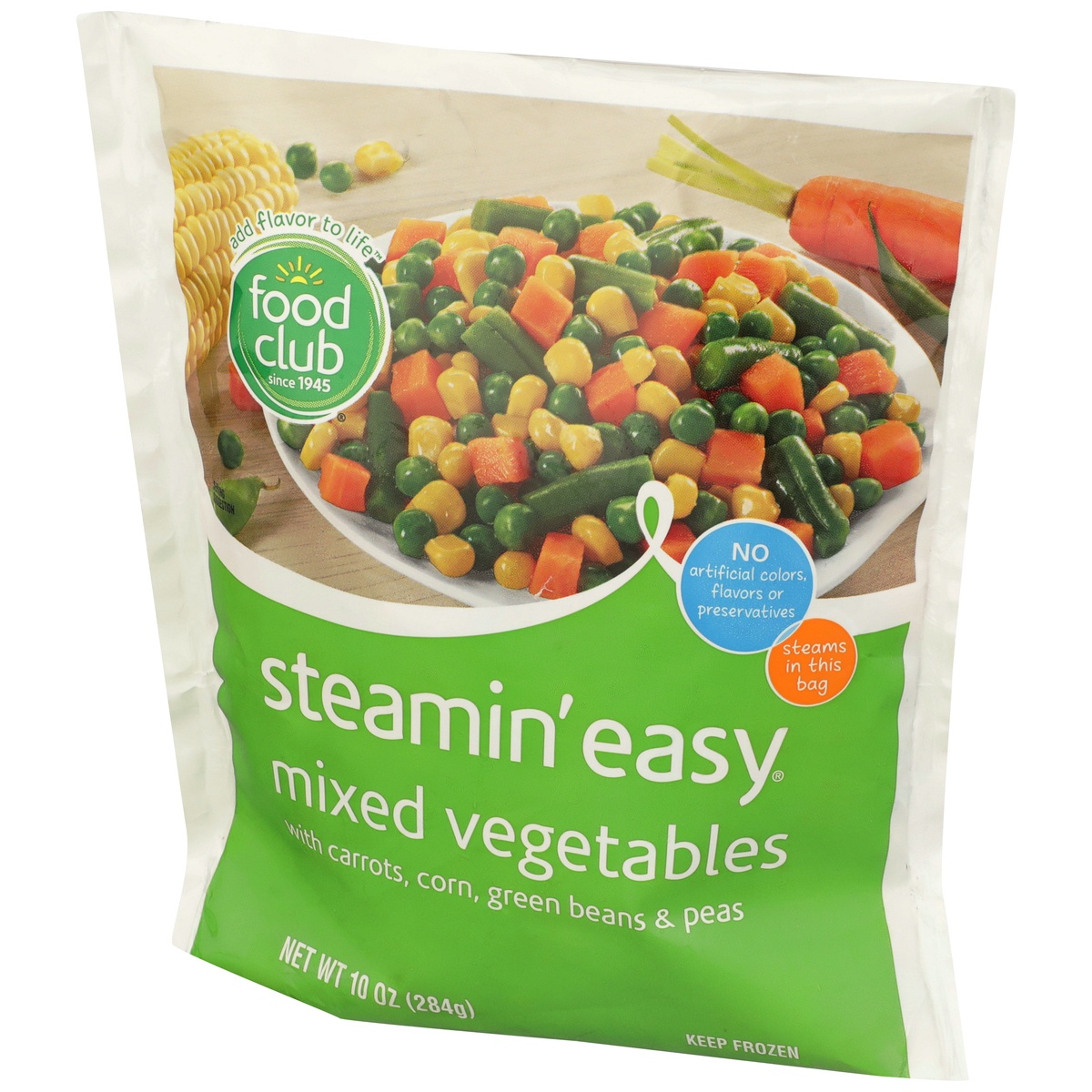 slide 3 of 10, Food Club Steamin' Easy, Mixed Vegetables With Carrots, Corn, Green Beans & Peas, 1 ct