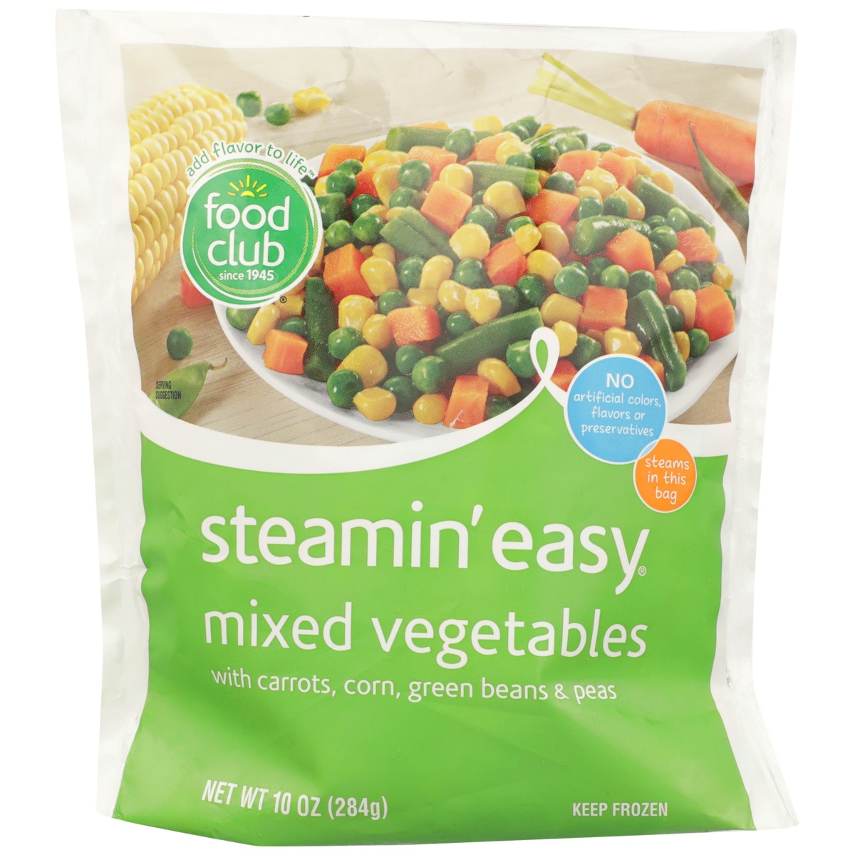 slide 9 of 10, Food Club Steamin' Easy, Mixed Vegetables With Carrots, Corn, Green Beans & Peas, 1 ct