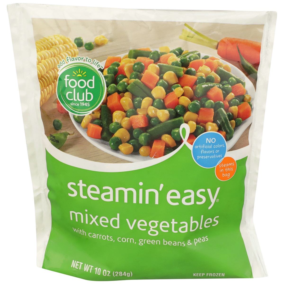 slide 1 of 10, Food Club Steamin' Easy, Mixed Vegetables With Carrots, Corn, Green Beans & Peas, 1 ct