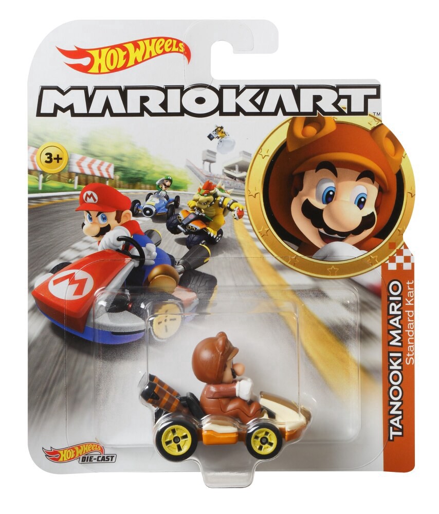 slide 2 of 3, Hot Wheels Mattel Hot Wheels Mario Kart Tanooki Mario Standard Kart Toy Car, 1 ct