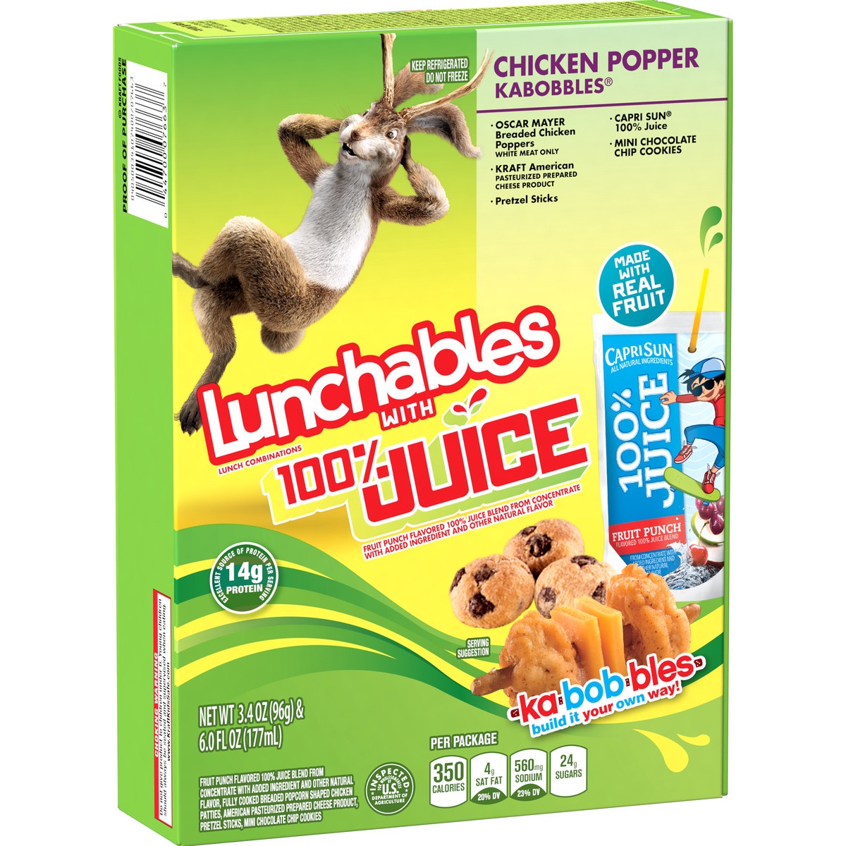 slide 5 of 9, Lunchables Chicken Nugget Kabobbles with Cheddar, Pretzel Sticks, Mini Chocolate Chip Cookies and Capri Sun 100% Juice Fruit Punch, 9.4 oz Box, 9.4 oz