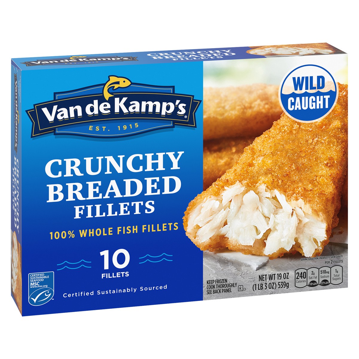 slide 3 of 9, Van de Kamp's Crunchy Breaded 100% Whole Fish Fillets, Frozen, 19 oz. 10-Count, 