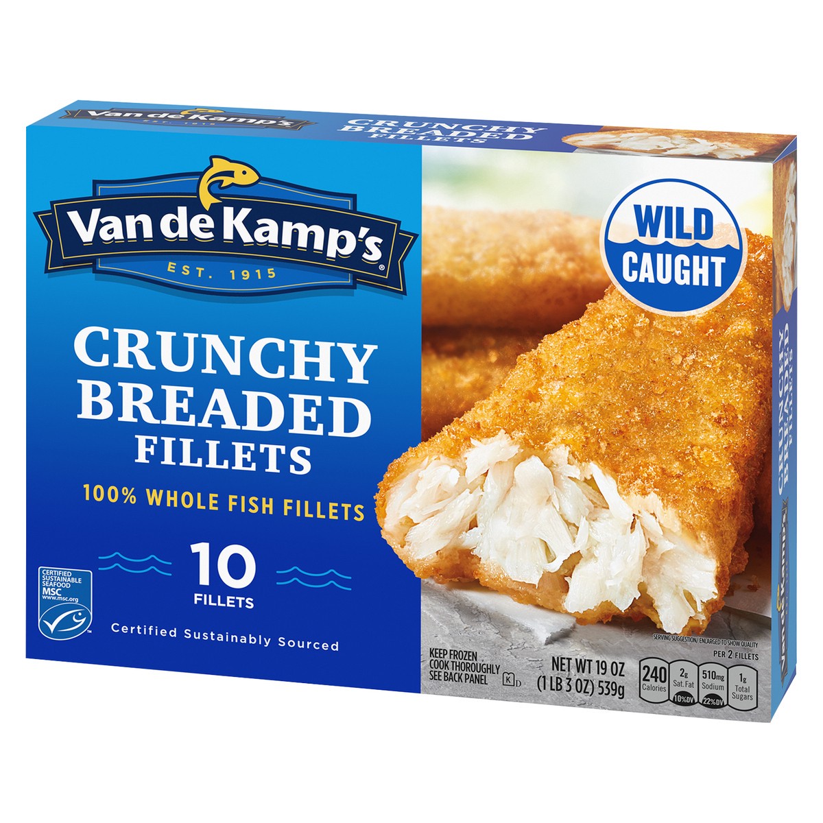 slide 4 of 9, Van de Kamp's Crunchy Breaded 100% Whole Fish Fillets, Frozen, 19 oz. 10-Count, 