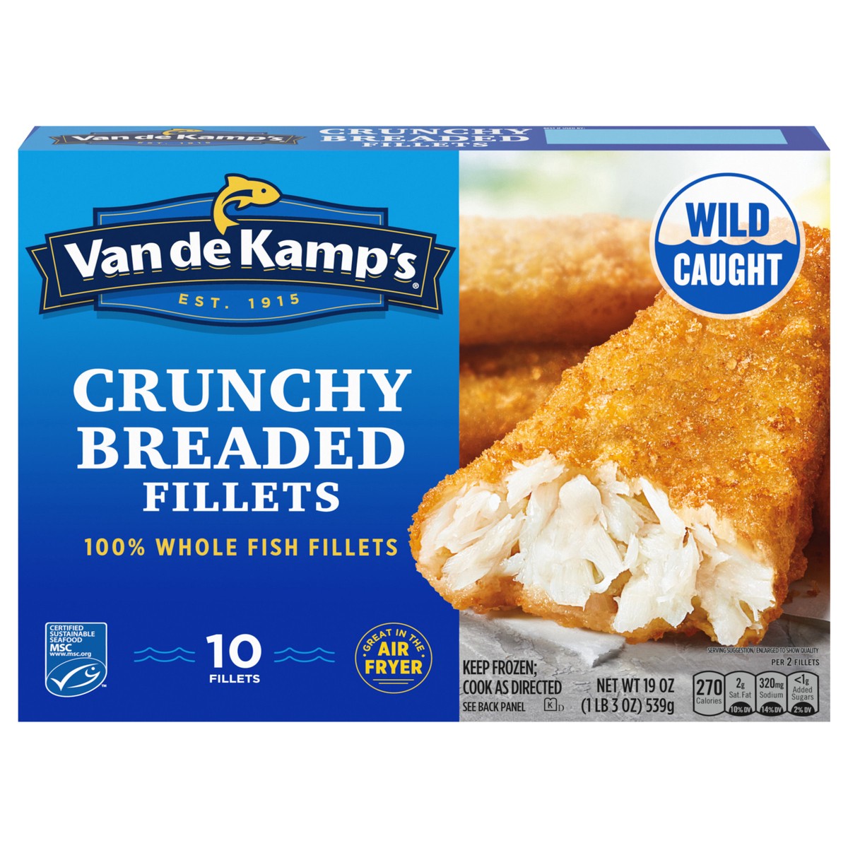 slide 1 of 9, Van de Kamp's Crunchy Breaded 100% Whole Fish Fillets, Frozen, 19 oz. 10-Count, 10 ct
