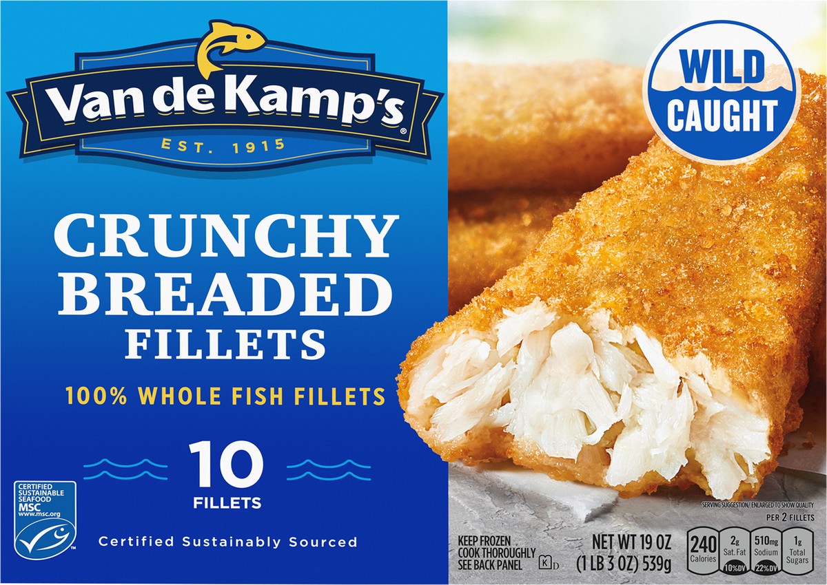 slide 9 of 9, Van de Kamp's Crunchy Breaded 100% Whole Fish Fillets, Frozen, 19 oz. 10-Count, 