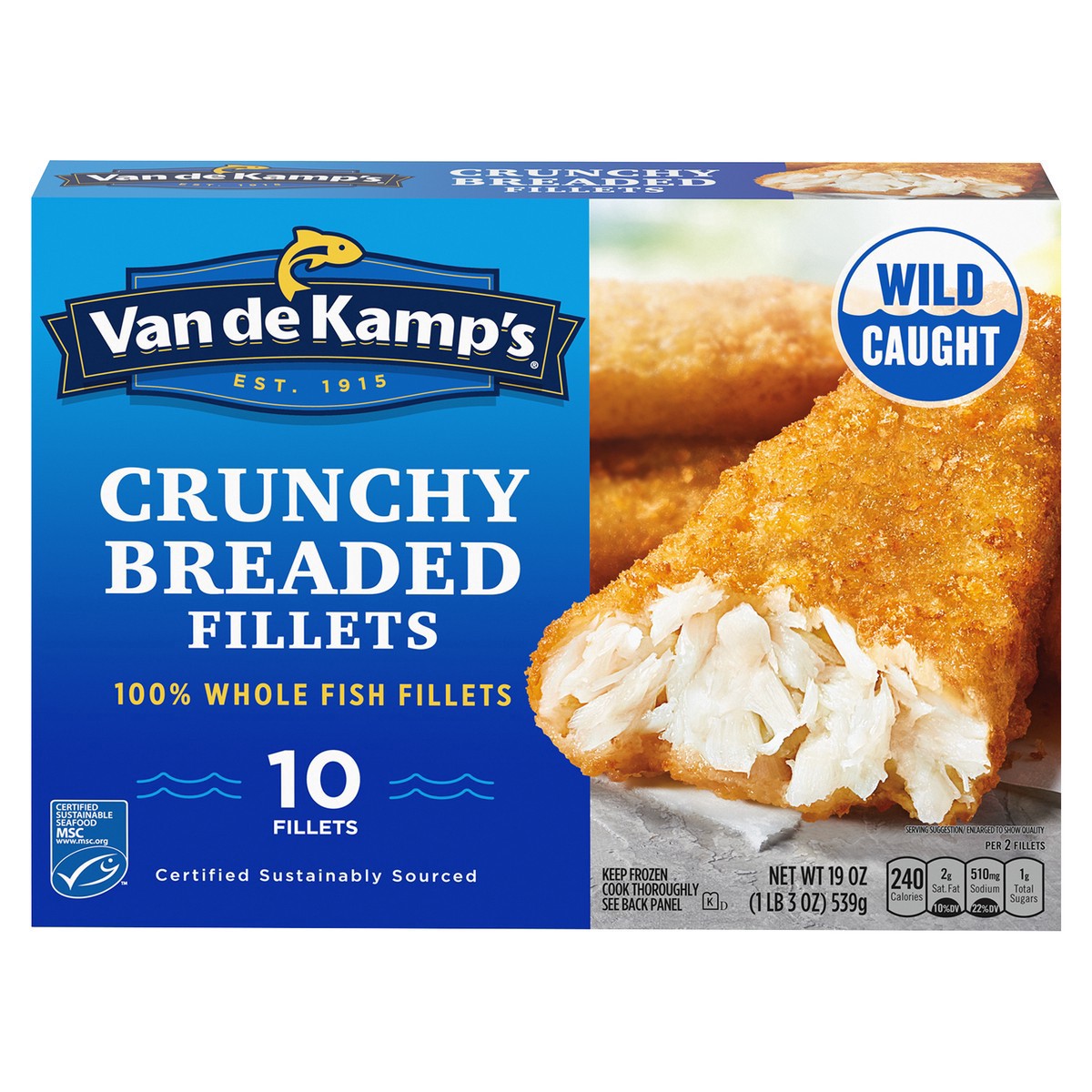 slide 1 of 9, Van de Kamp's Crunchy Breaded 100% Whole Fish Fillets, Frozen, 19 oz. 10-Count, 