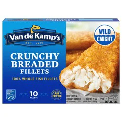 Van de Kamp's Crunchy Breaded 100% Whole Fish Fillets, Frozen, 19 oz. 10-Count