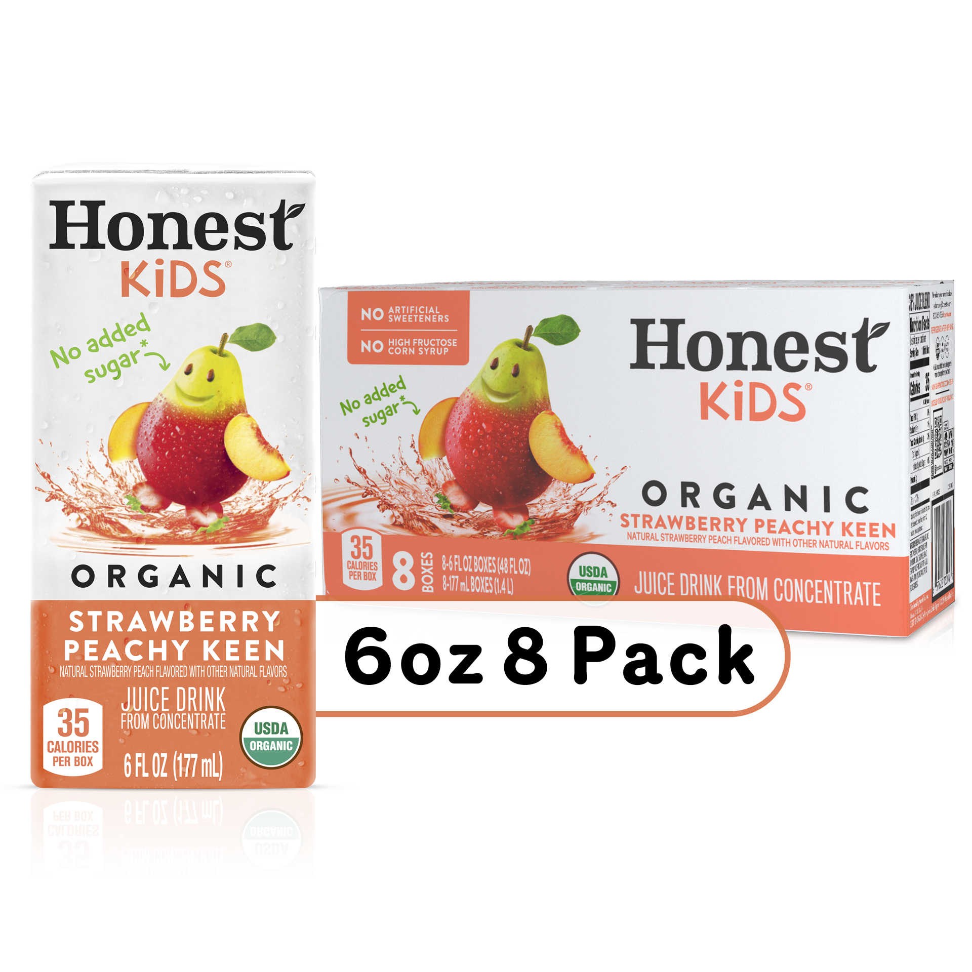 slide 1 of 17, Honest Kids Strawberry Peachy Keen Cartons, 6 fl oz, 8 Pack, 8 ct; 6 fl oz