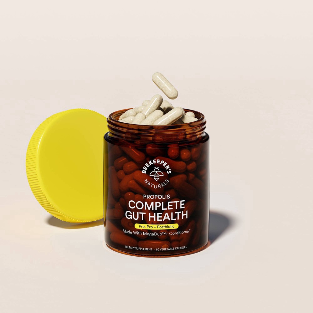 slide 4 of 5, Beekeeper's Naturals Complete Gut Health Propolis 60 Capsules, 60 ct