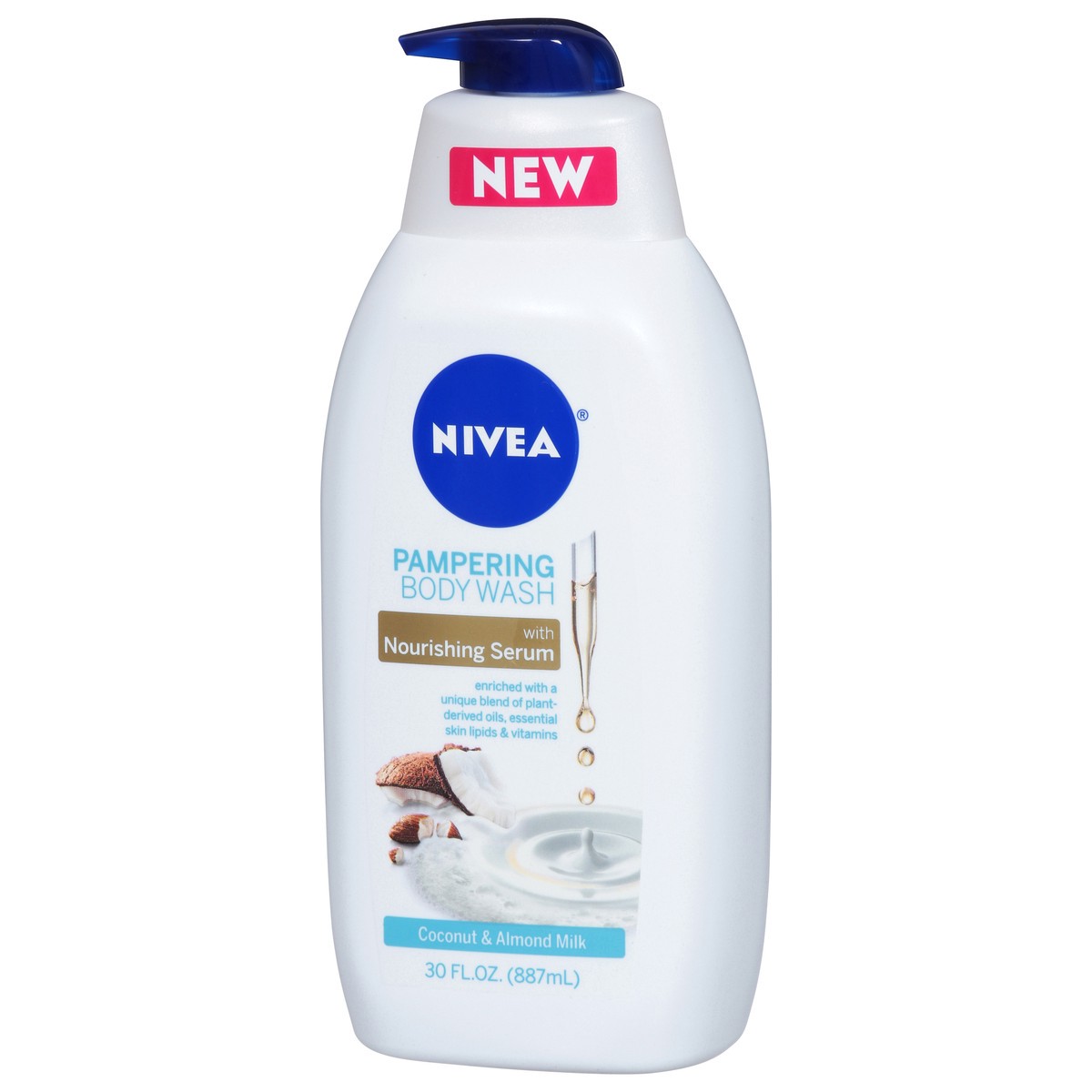 slide 9 of 9, Nivea Pampering Coconut and Almond Milk Body Wash with Nourishing Serum - 30 fl oz Pump, 30 oz