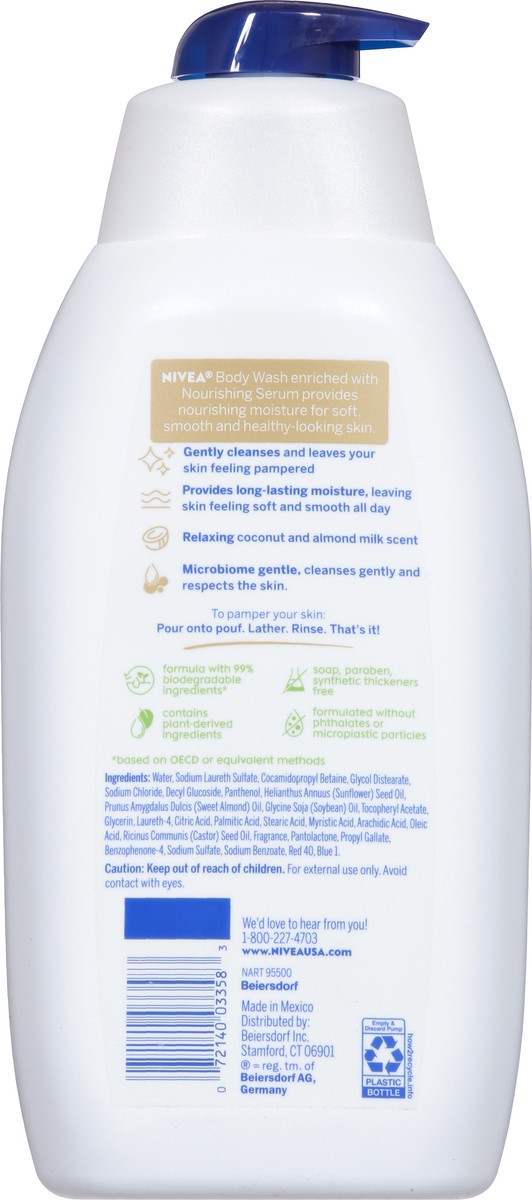 slide 3 of 9, Nivea Pampering Coconut and Almond Milk Body Wash with Nourishing Serum - 30 fl oz Pump, 30 oz
