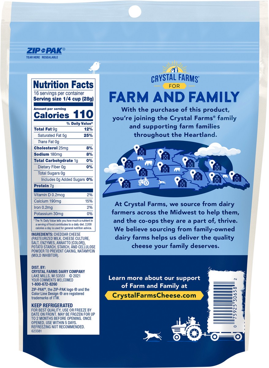 slide 4 of 6, Crystal Farms Shredded Wisconsin Sharp Cheddar Cheese, 16 oz, 16 oz