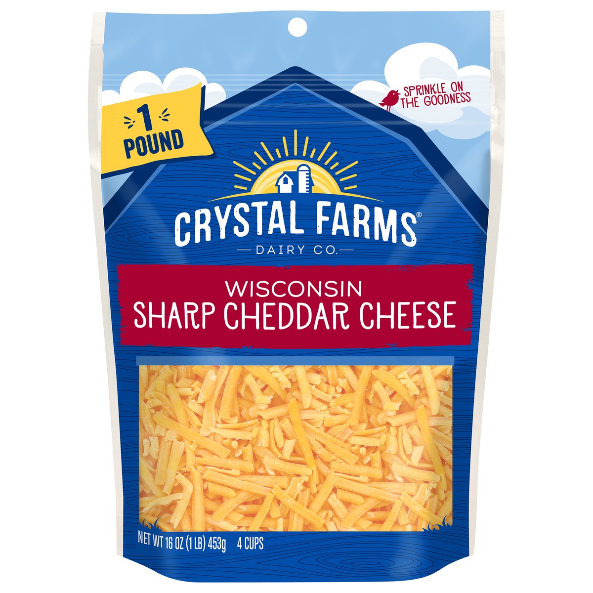 slide 1 of 6, Crystal Farms Shredded Wisconsin Sharp Cheddar Cheese, 16 oz, 16 oz