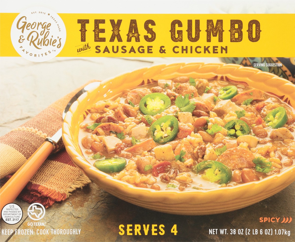 slide 12 of 12, George & Rubie's Favorites Spicy Texas Gumbo with Sausage and Chicken 38 oz, 38 oz