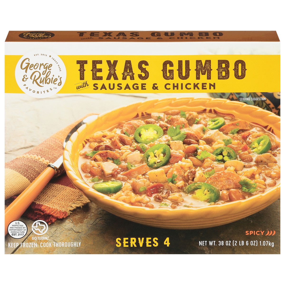 slide 1 of 12, George & Rubie's Favorites Spicy Texas Gumbo with Sausage and Chicken 38 oz, 38 oz