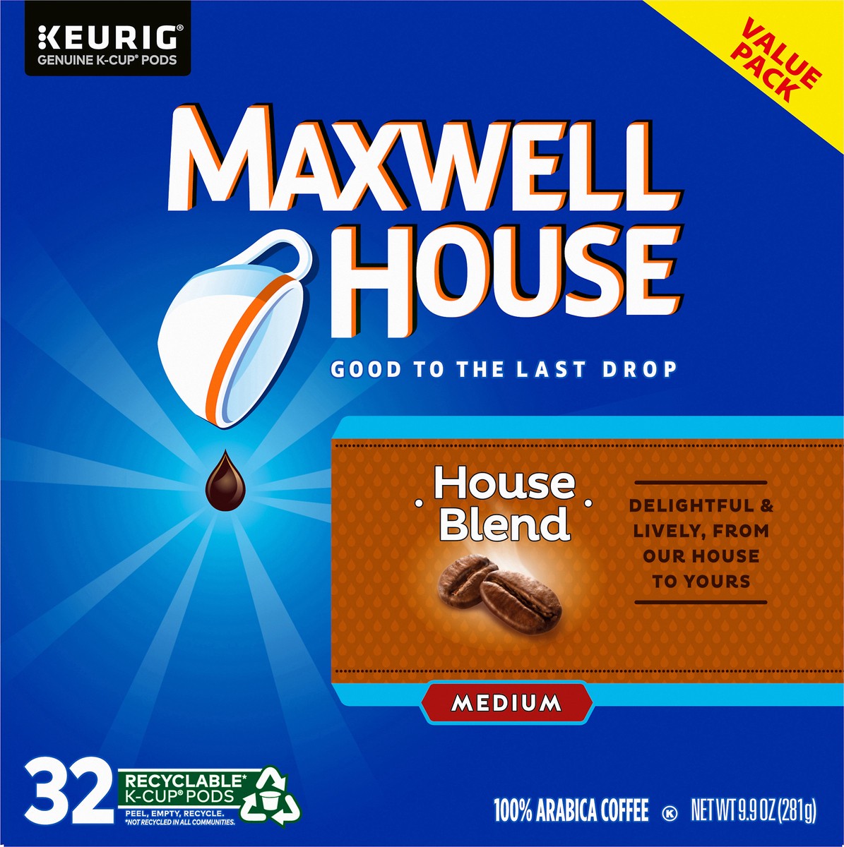 slide 8 of 9, Maxwell House House Blend Medium Roast K-Cup Coffee Pods, 32 ct Box, 32 ct