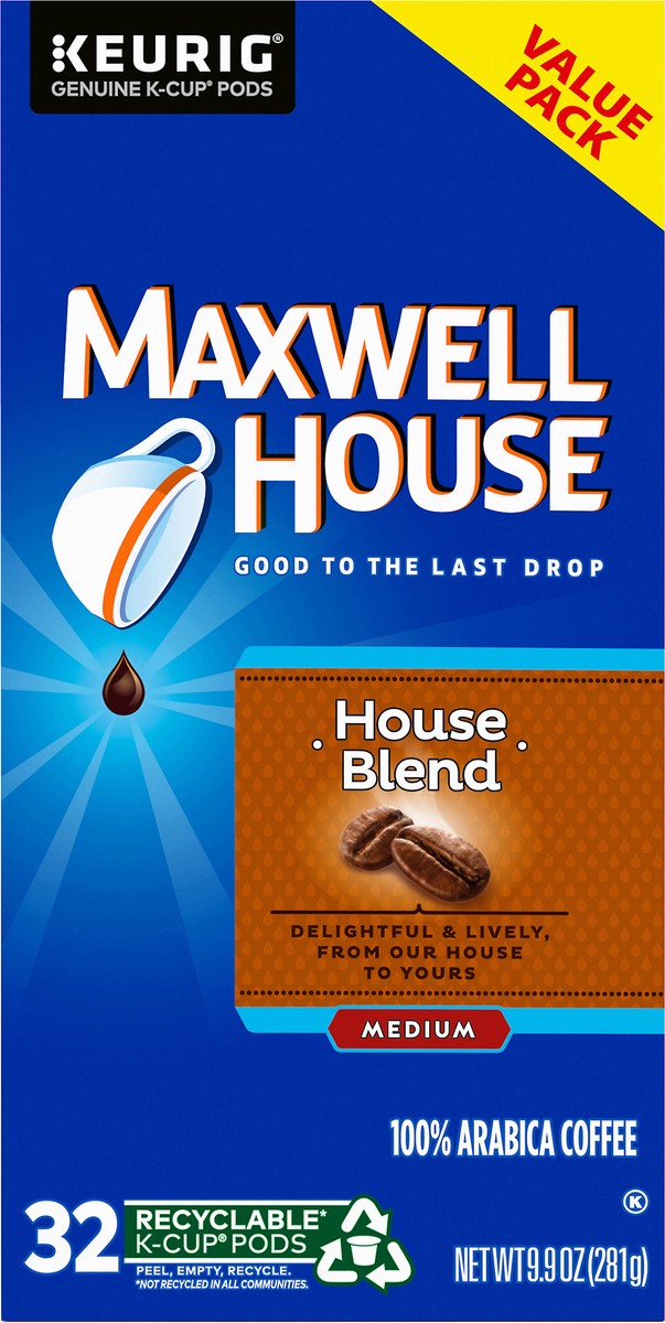 slide 5 of 9, Maxwell House House Blend Medium Roast K-Cup Coffee Pods, 32 ct Box, 32 ct