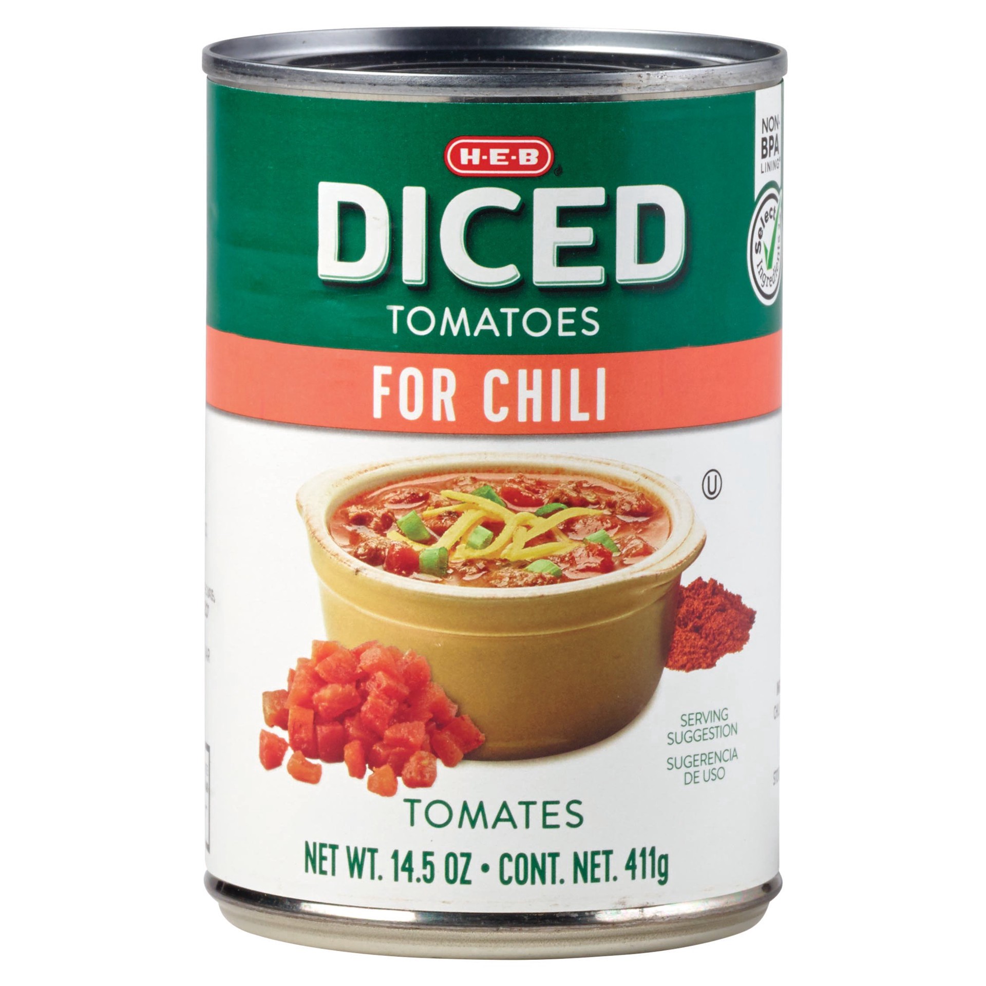 slide 1 of 1, H-E-B Diced Tomatoes Chili Style, 14.5 oz