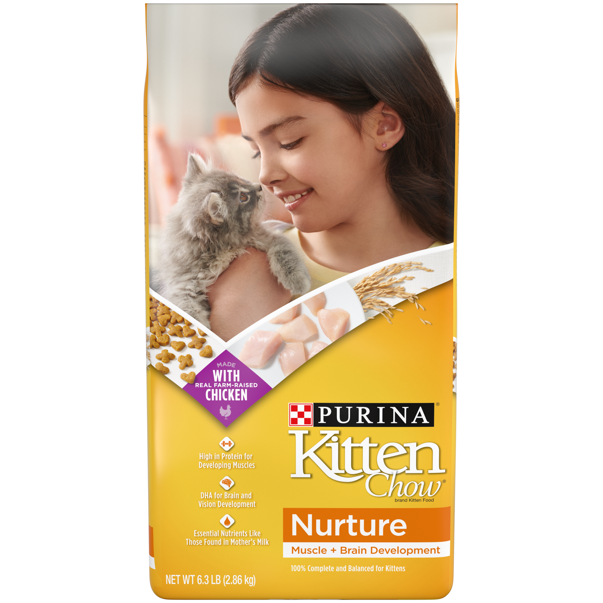 slide 1 of 9, Cat Chow Purina Kitten Chow Nurture with Chicken Complete & Balanced Dry Cat Food - 6.3lbs, 