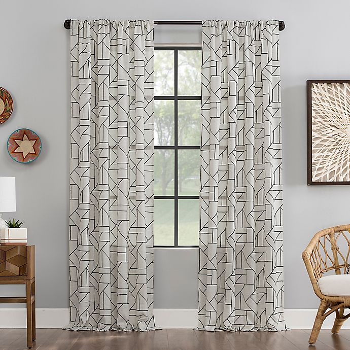 slide 1 of 6, Archaeo Jigsaw Embroidered Window Curtain Panel - Black, 95 in