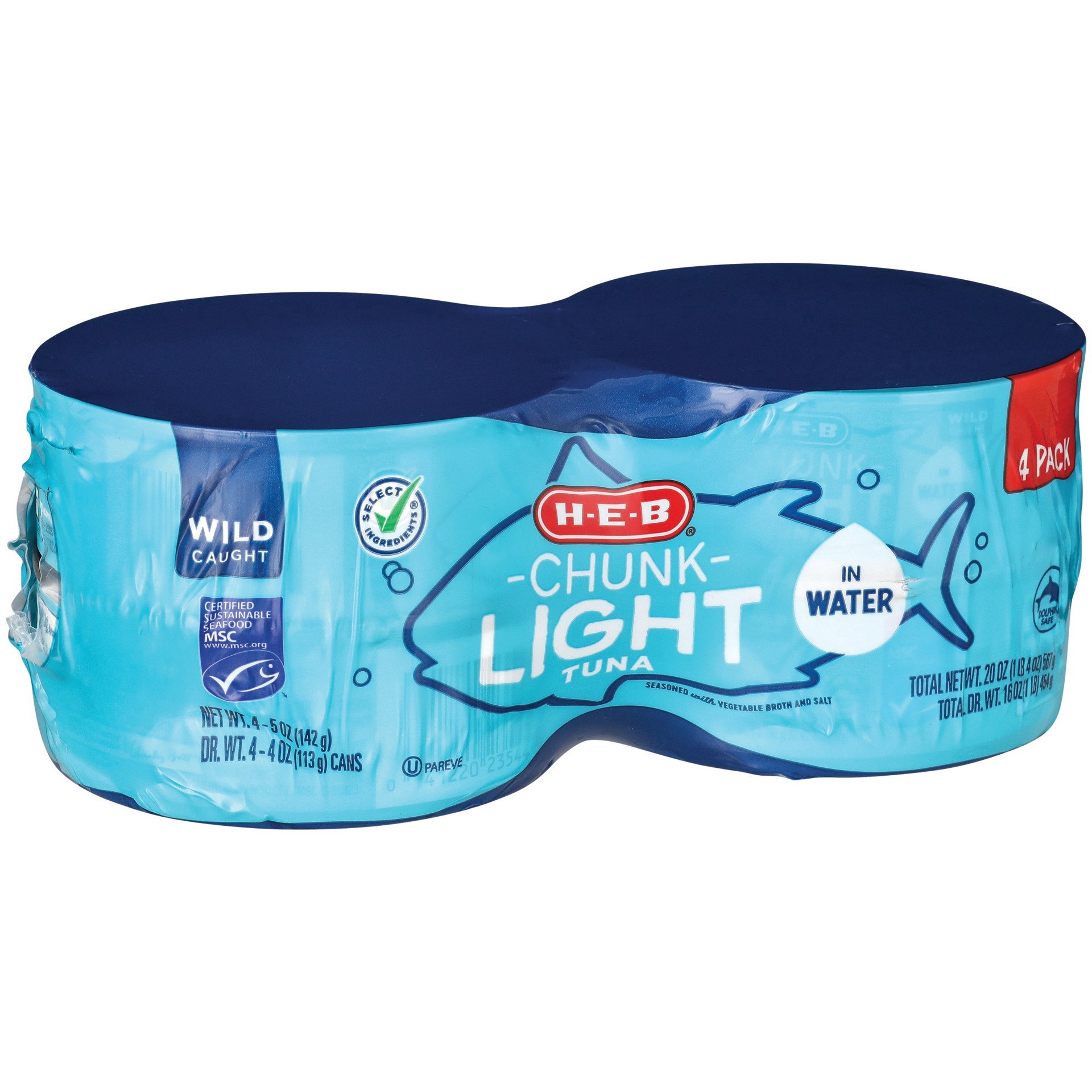slide 1 of 1, H-E-B Chunk Light Tuna in Water, 4 ct