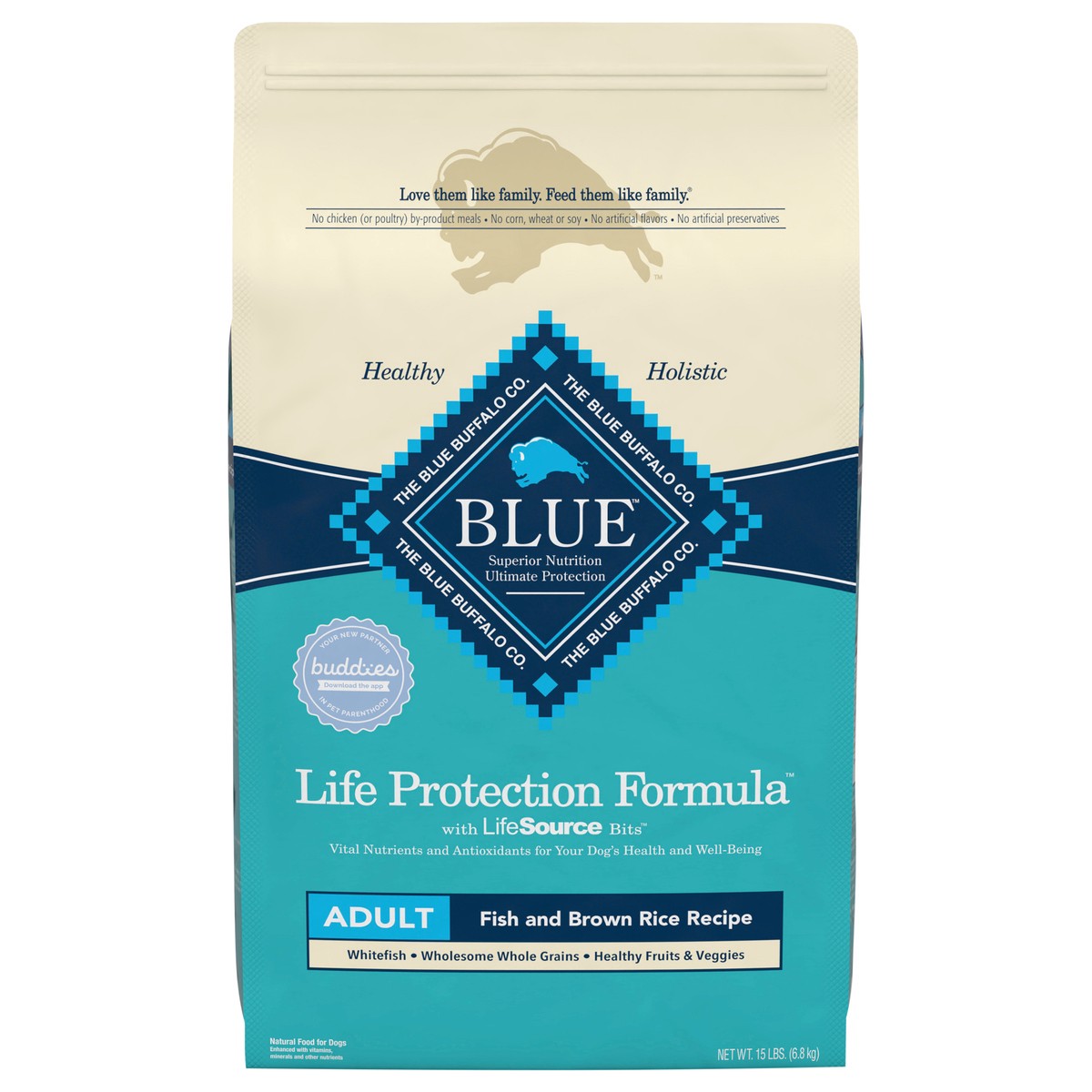 slide 9 of 9, Blue Buffalo Life Protection Formula Natural Adult Dry Dog Food, Fish and Brown Rice 15-lb, 15 lb