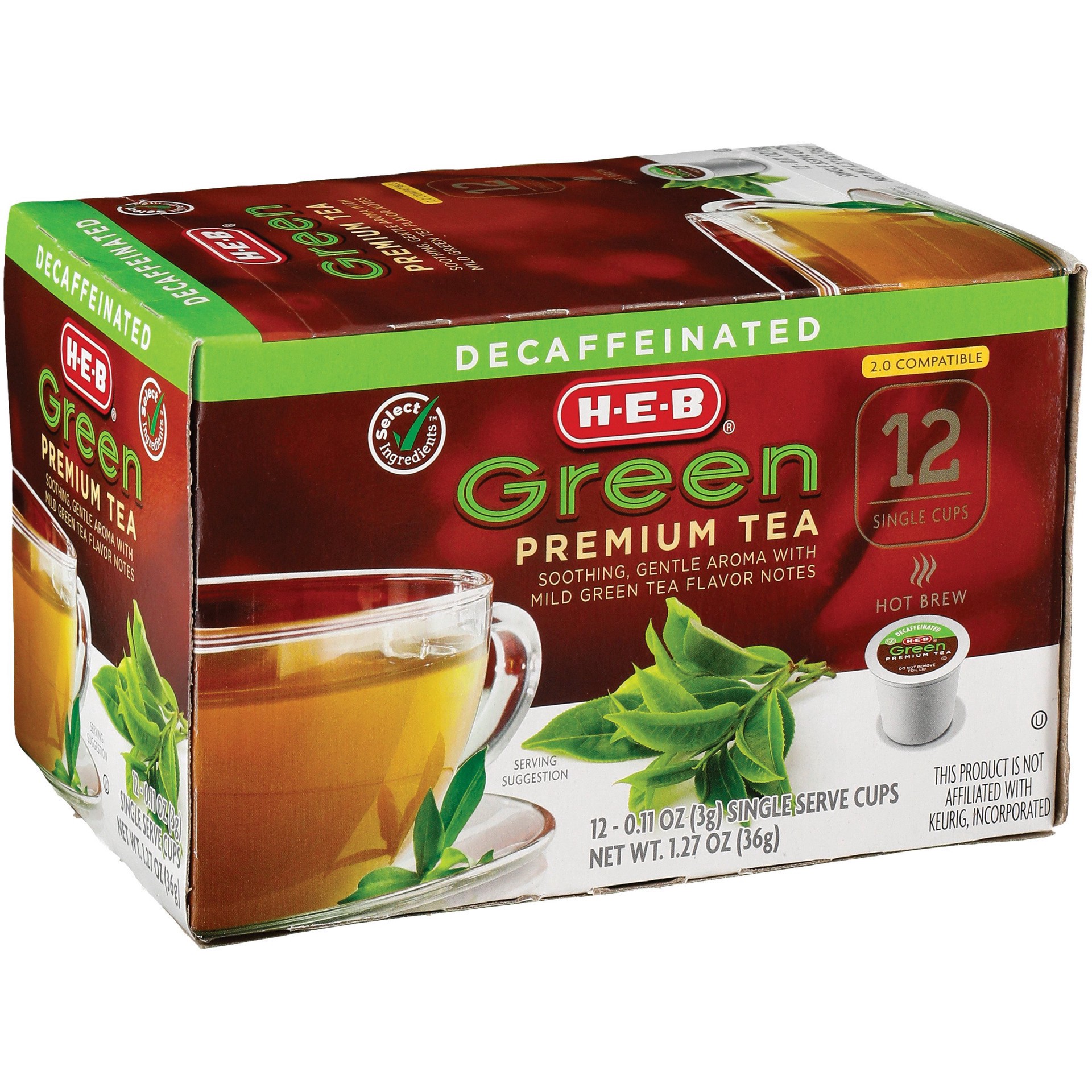 slide 1 of 1, H-E-B Decaf Green Premium Tea Single Cup - 12 ct, 12 ct