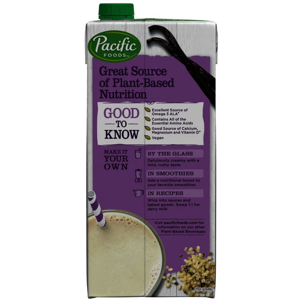 slide 3 of 5, Pacific Foods Unsweetened Vanilla Hemp Milk, Plant Based Milk, 32 oz Carton, 32 oz