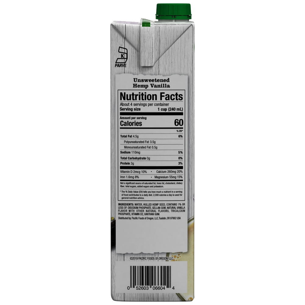 slide 4 of 5, Pacific Foods Unsweetened Vanilla Hemp Milk, Plant Based Milk, 32 oz Carton, 32 oz