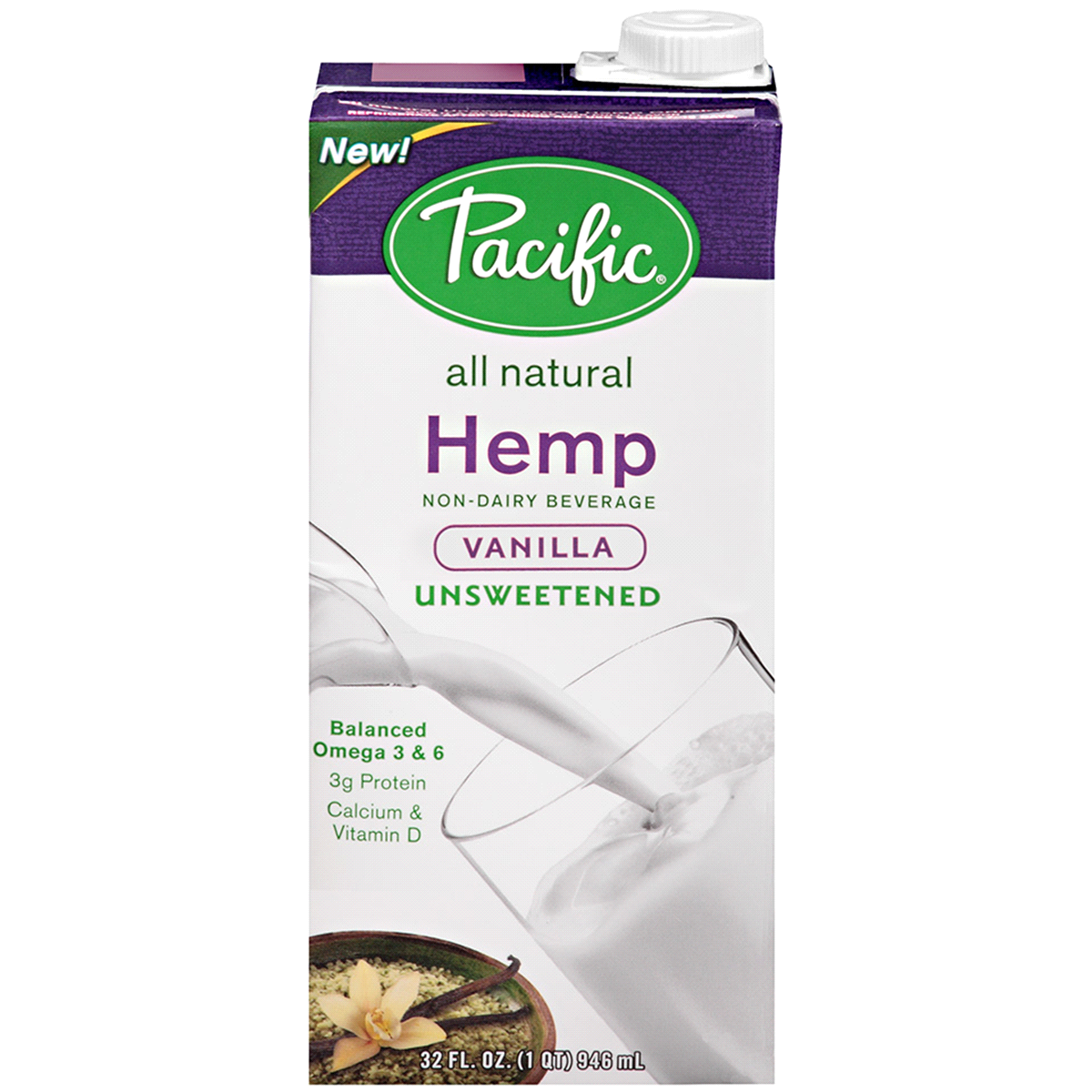 slide 1 of 1, Pacific Unsweetened Vanilla Non-Dairy Hemp Beverage, 32 fl oz