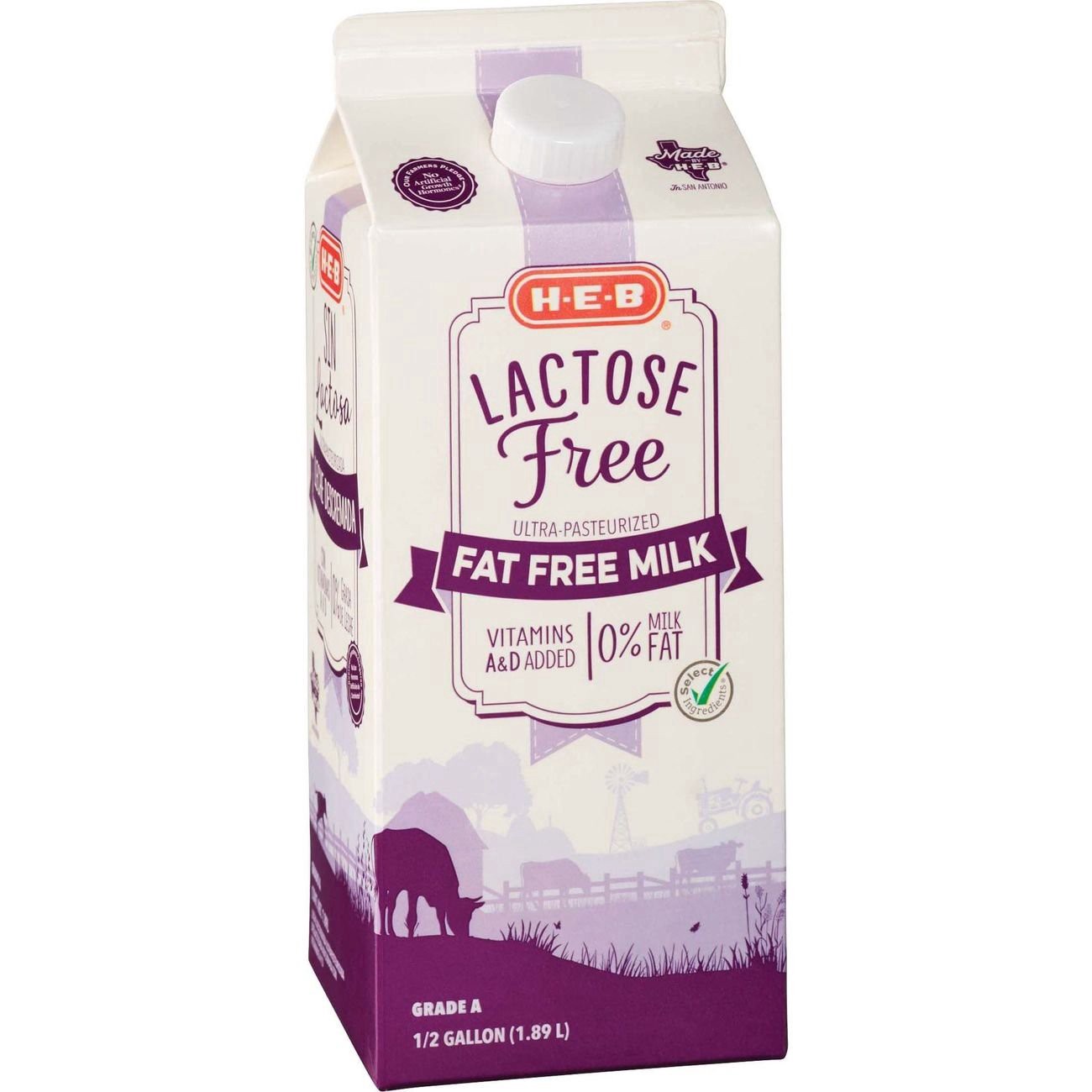 slide 1 of 1, H-E-B Fat Free Lactose Free Milk, 64 fl oz