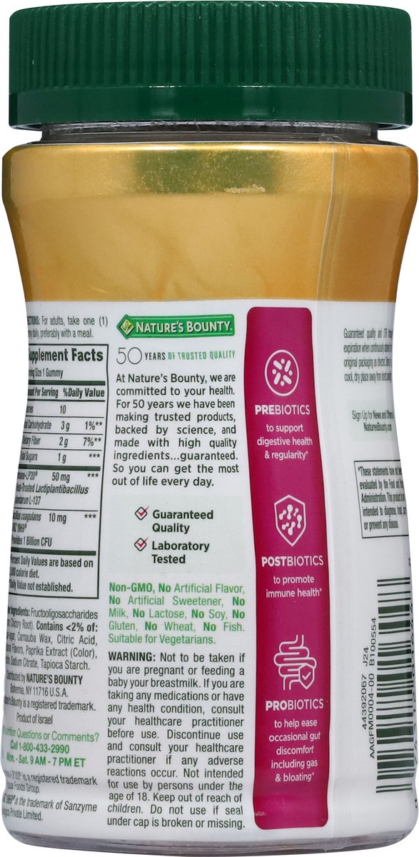 slide 4 of 14, Nature's Bounty Tropical Mango Flavored Prebiotic + Postbiotic + Probiotic 30 Gummies, 30 ct