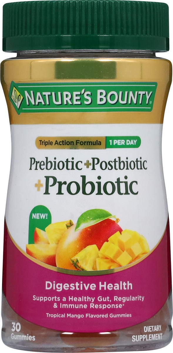slide 3 of 14, Nature's Bounty Tropical Mango Flavored Prebiotic + Postbiotic + Probiotic 30 Gummies, 30 ct