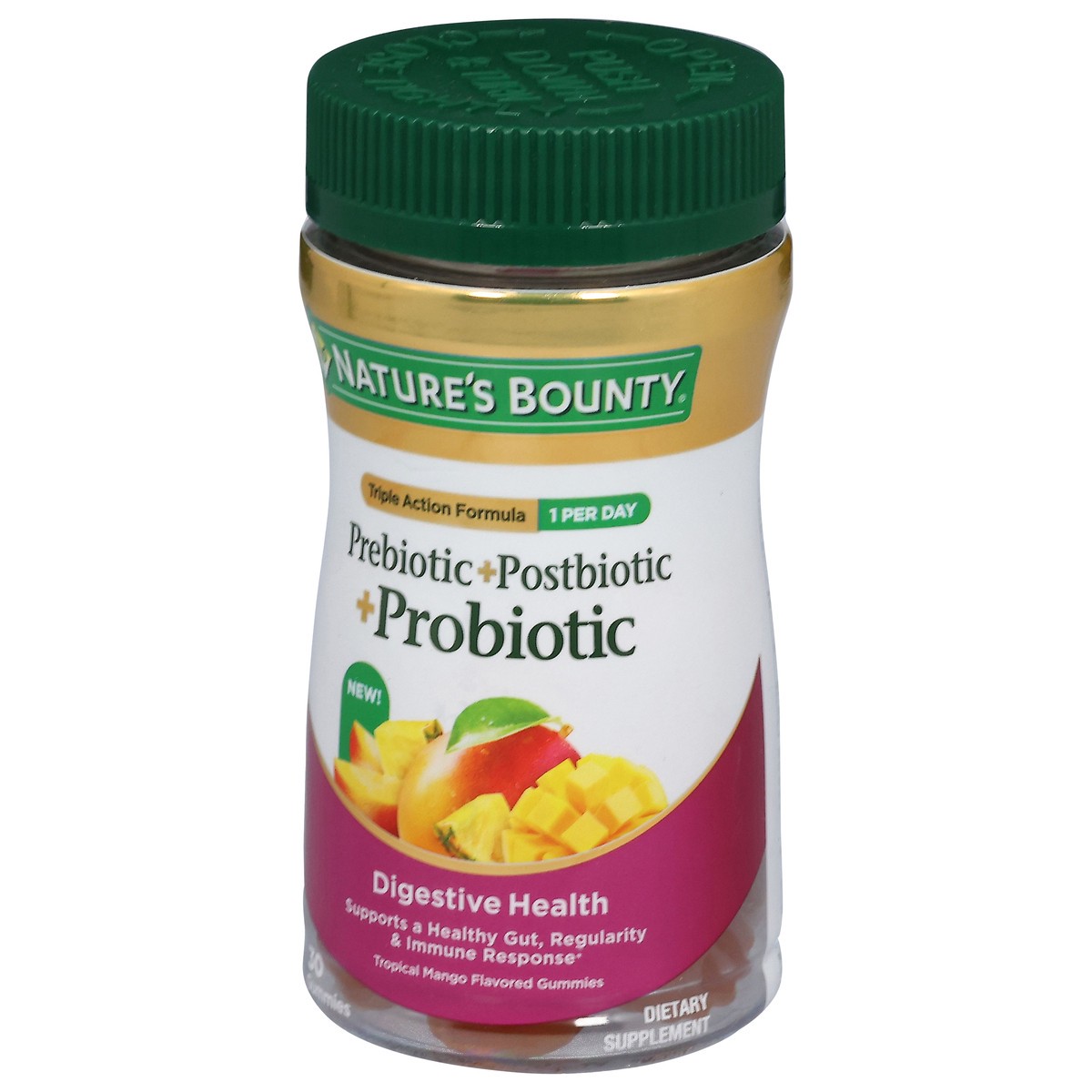slide 6 of 14, Nature's Bounty Tropical Mango Flavored Prebiotic + Postbiotic + Probiotic 30 Gummies, 30 ct
