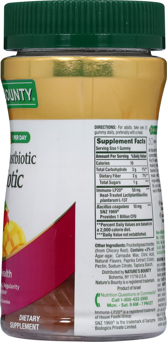 slide 11 of 14, Nature's Bounty Tropical Mango Flavored Prebiotic + Postbiotic + Probiotic 30 Gummies, 30 ct