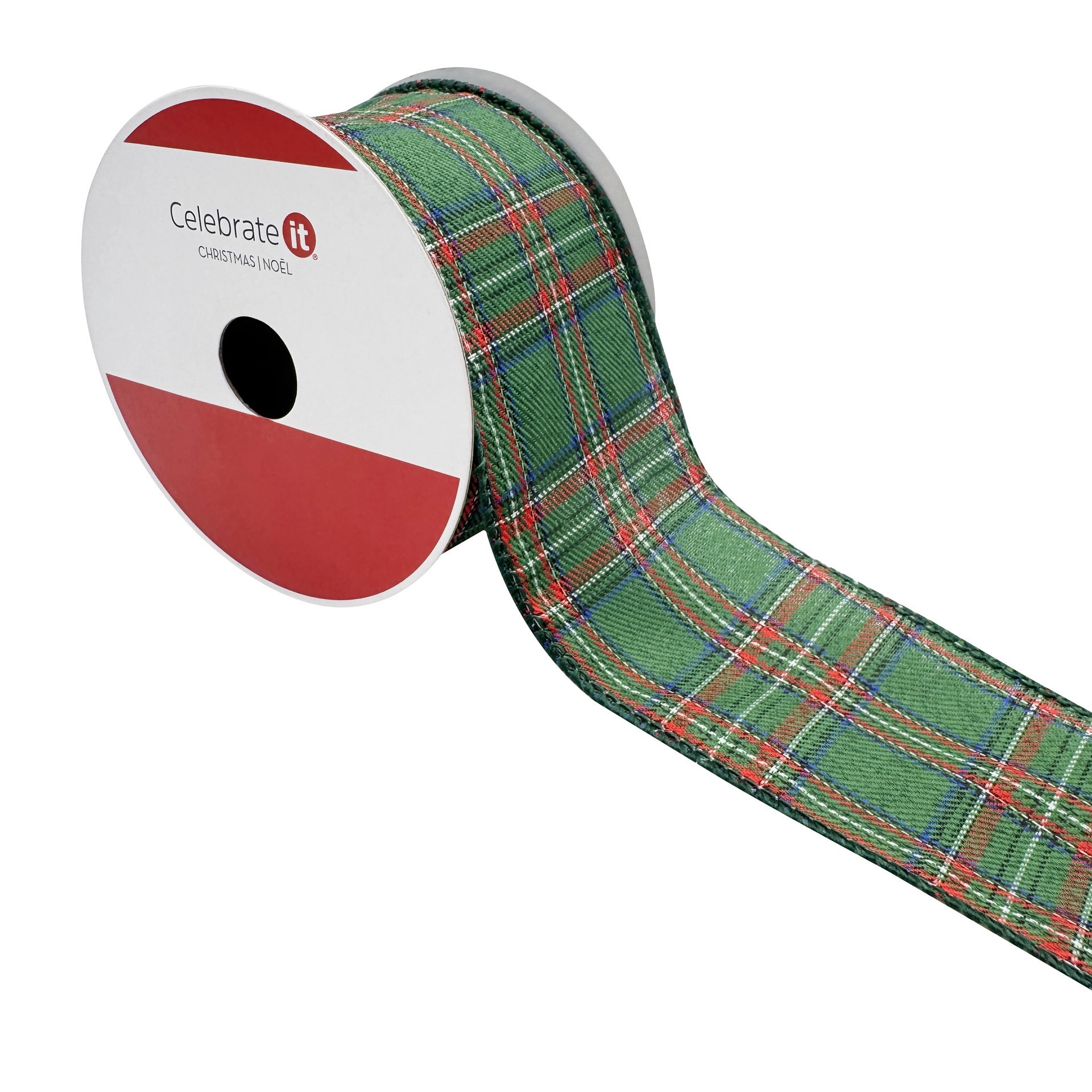 slide 2 of 3, 2.5" X 20ft. Green Tartan Wired Ribbon By Celebrate It, 2.5 in x 20 ft