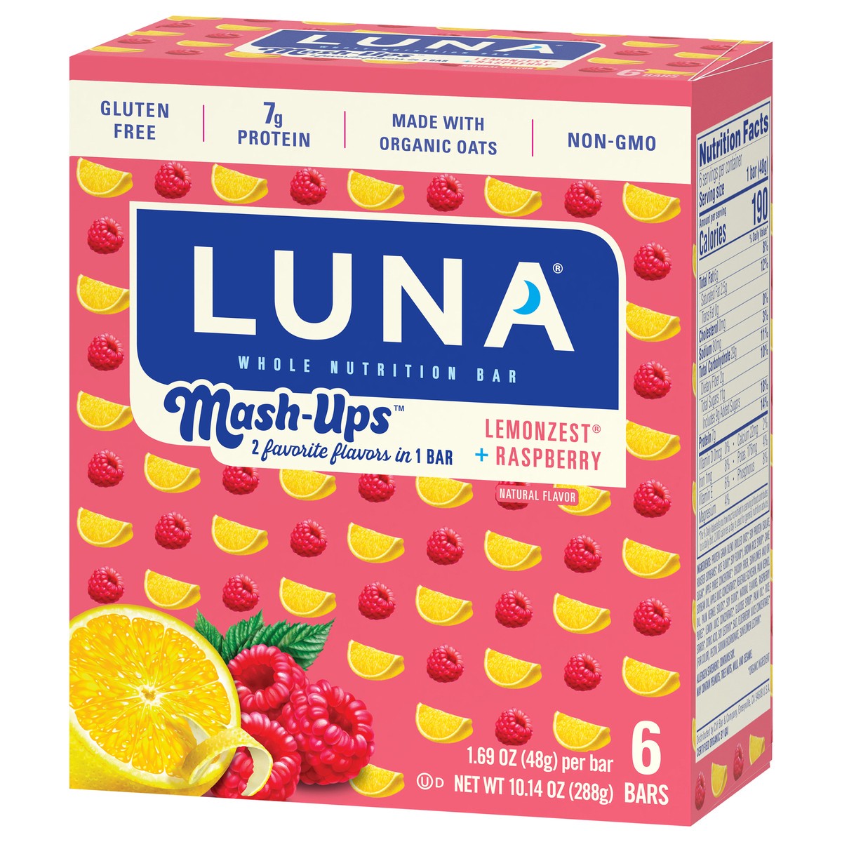 slide 6 of 9, Luna Mash-Ups Whole Lemonzest + Raspberry Nutrition Bar 6 - 1.69 oz Bars, 6 ct