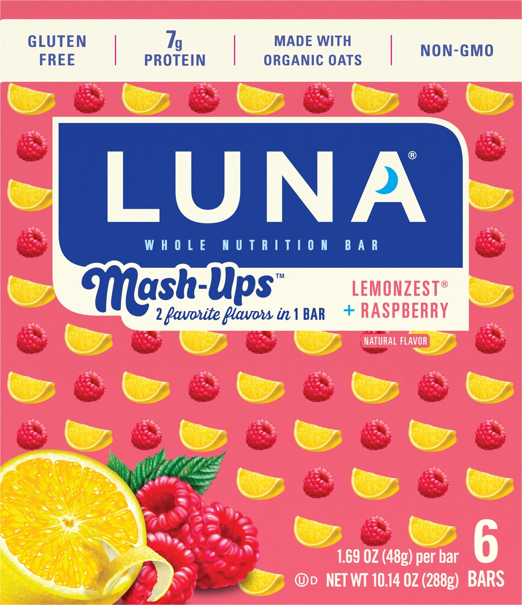 slide 3 of 9, Luna Mash-Ups Whole Lemonzest + Raspberry Nutrition Bar 6 - 1.69 oz Bars, 6 ct