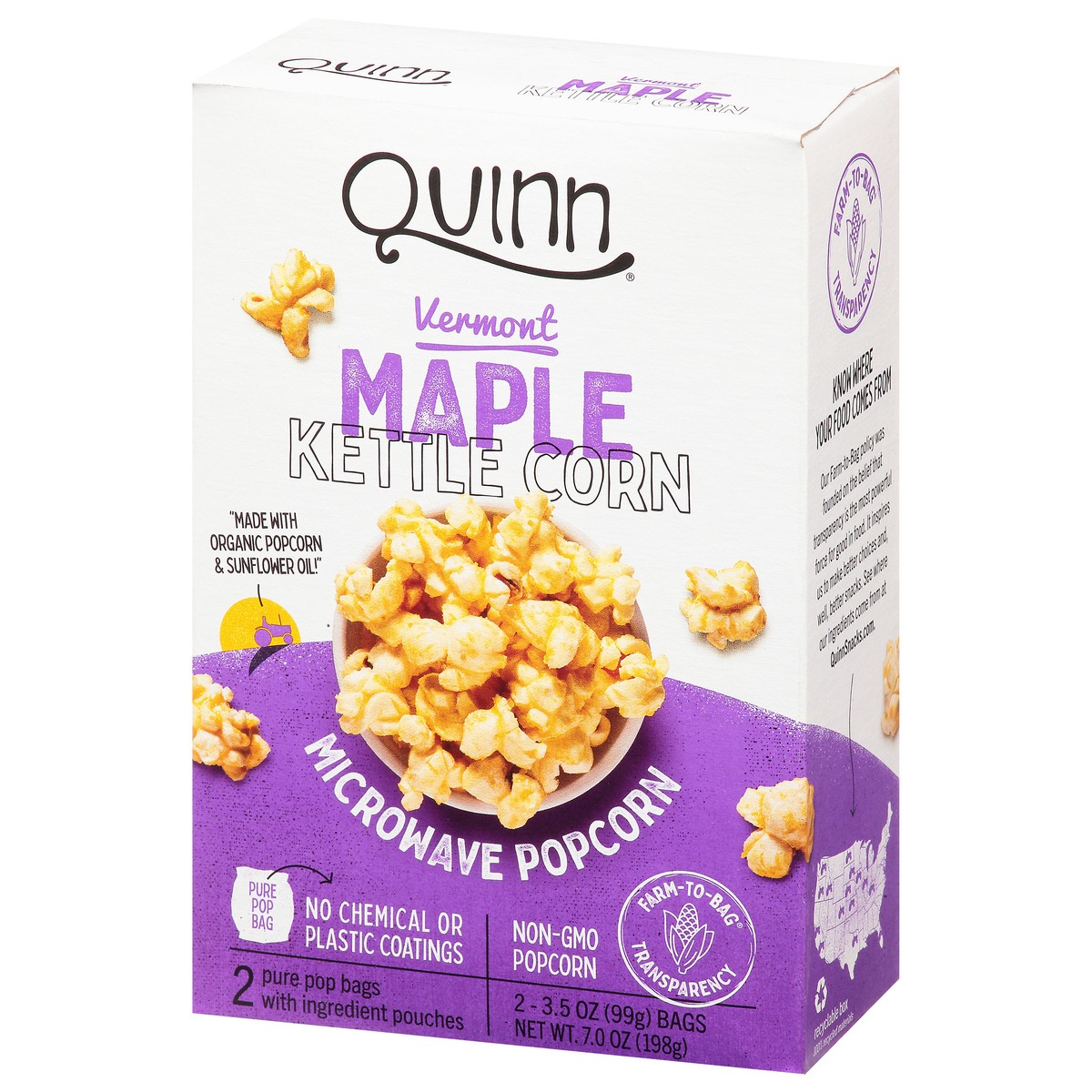 slide 3 of 9, Quinn Vermont Maple Kettle Corn Microwave Popcorn 2-3.5 oz Bags, 2 ct