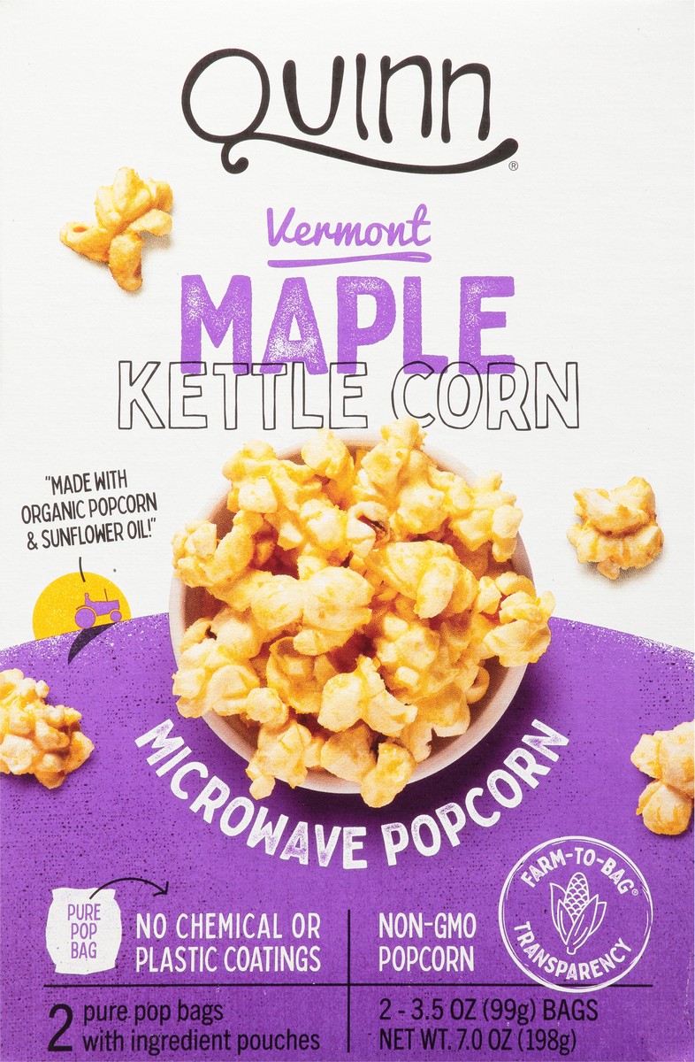 slide 1 of 9, Quinn Vermont Maple Kettle Corn Microwave Popcorn 2-3.5 oz Bags, 2 ct